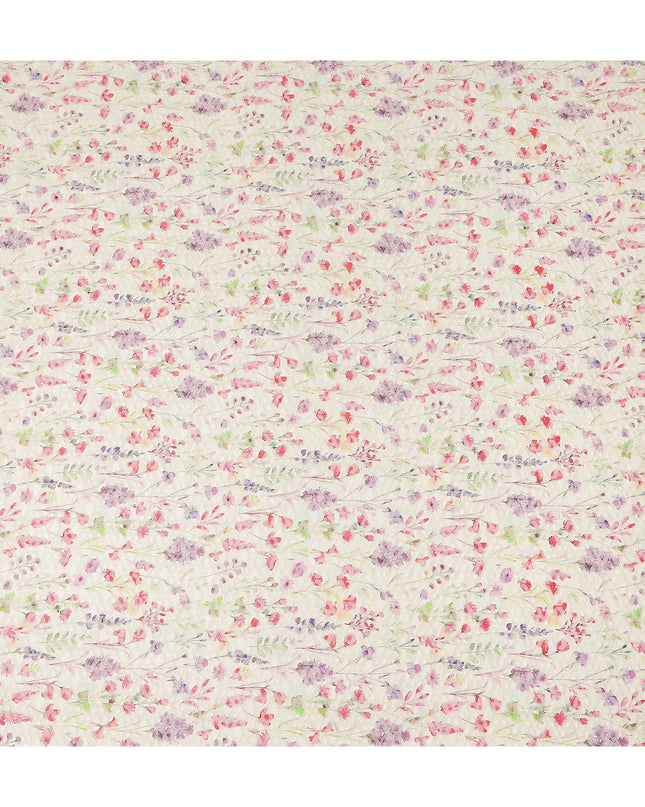 Cream Multicolor Delicate Floral Embroidered Cotton Lawn Fabric Soft Lightweight Botanical Threadwork Design Breathable Dressmaking Sewing Material 110 Cms Width Made in India-D28245