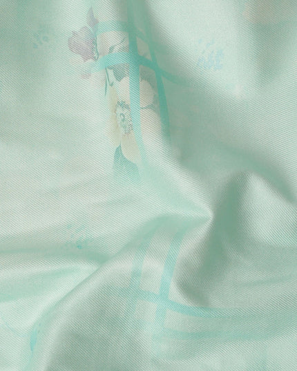 Mint Green Floral Printed Viscose Crepe Fabric Soft Lightweight Draping Rose Flower Grid Print Dressmaking Sewing Craft Apparel Material 110 Cms Width Made In India-D28387