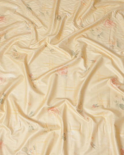 Yellow Floral Printed Viscose Crepe Fabric Soft Lightweight Draping Rose Flower Grid Print Dressmaking Sewing Craft Apparel Material 110 Cms Width Made In India-D28386