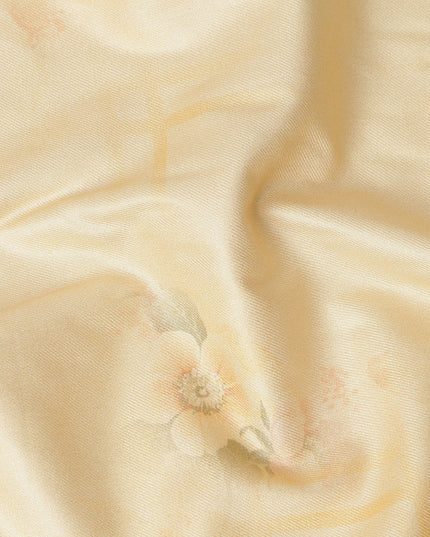 Yellow Floral Printed Viscose Crepe Fabric Soft Lightweight Draping Rose Flower Grid Print Dressmaking Sewing Craft Apparel Material 110 Cms Width Made In India-D28386