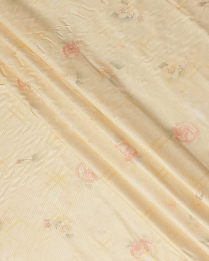 Yellow Floral Printed Viscose Crepe Fabric Soft Lightweight Draping Rose Flower Grid Print Dressmaking Sewing Craft Apparel Material 110 Cms Width Made In India-D28386