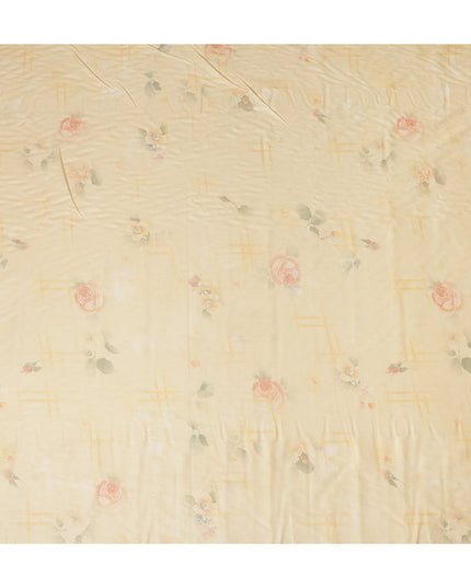 Yellow Floral Printed Viscose Crepe Fabric Soft Lightweight Draping Rose Flower Grid Print Dressmaking Sewing Craft Apparel Material 110 Cms Width Made In India-D28386