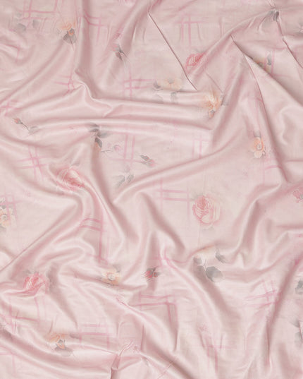 Pink Floral Printed Viscose Crepe Fabric Soft Lightweight Draping Rose Flower Grid Print Dressmaking Sewing Craft Fabric 110 Cms Width Elegant Apparel Material Made In India-D28385