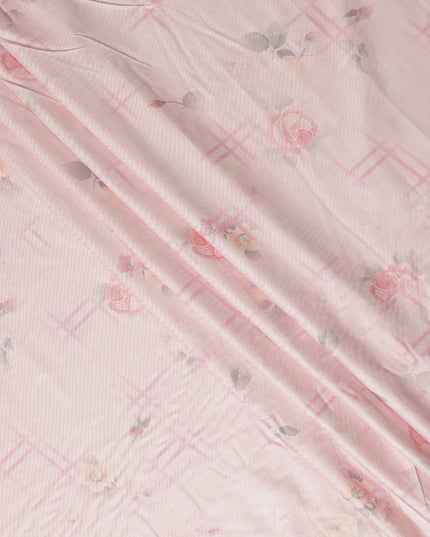 Pink Floral Printed Viscose Crepe Fabric Soft Lightweight Draping Rose Flower Grid Print Dressmaking Sewing Craft Fabric 110 Cms Width Elegant Apparel Material Made In India-D28385