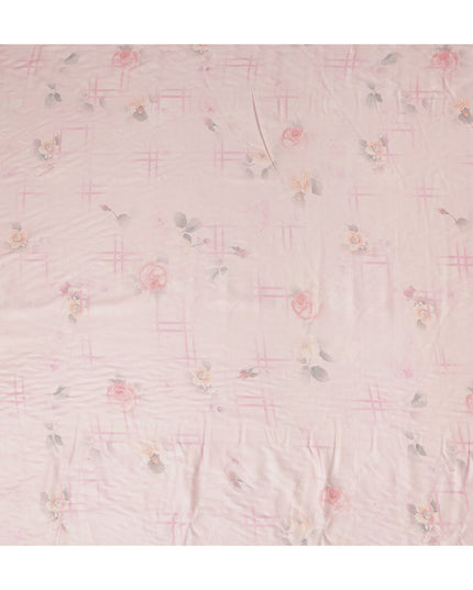 Pink Floral Printed Viscose Crepe Fabric Soft Lightweight Draping Rose Flower Grid Print Dressmaking Sewing Craft Fabric 110 Cms Width Elegant Apparel Material Made In India-D28385