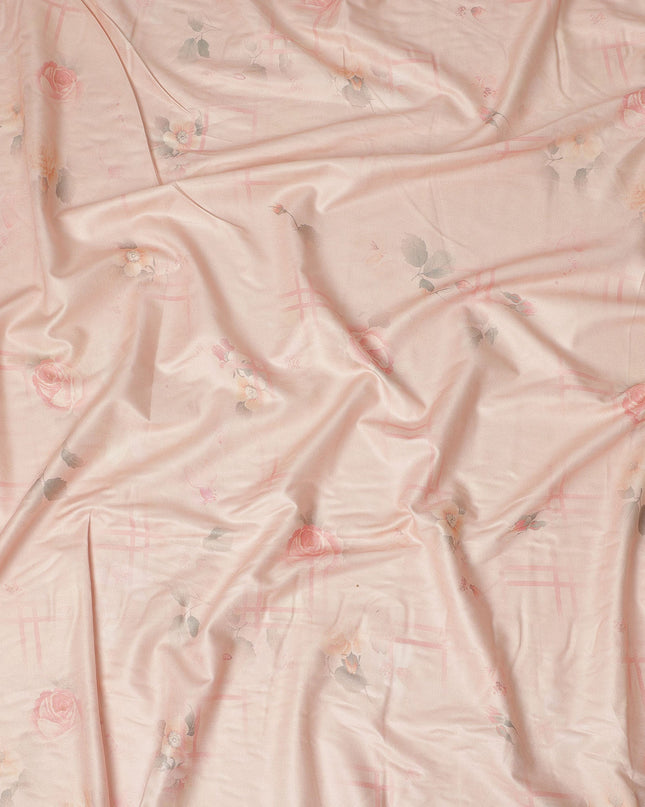 Peach Floral Printed Viscose Crepe Fabric Soft Lightweight Draping Material Rose Print Dressmaking Craft Fabric 110 Cms Width Smooth Flowing Apparel Sewing Fabric Made In India-D28384