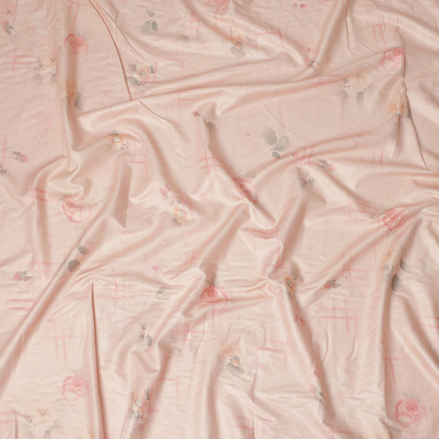 Peach Floral Printed Viscose Crepe Fabric Soft Lightweight Draping Material Rose Print Dressmaking Craft Fabric 110 Cms Width Smooth Flowing Apparel Sewing Fabric Made In India-D28384