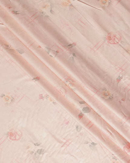 Peach Floral Printed Viscose Crepe Fabric Soft Lightweight Draping Material Rose Print Dressmaking Craft Fabric 110 Cms Width Smooth Flowing Apparel Sewing Fabric Made In India-D28384