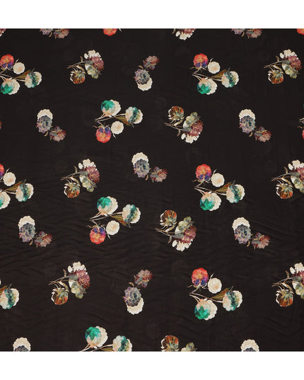 Black Floral Printed Viscose Crepe Fabric Soft Lightweight Draping Multicolor Flower Print Dressmaking Sewing Craft Apparel Material 110 Cms Width Made In India-D28390