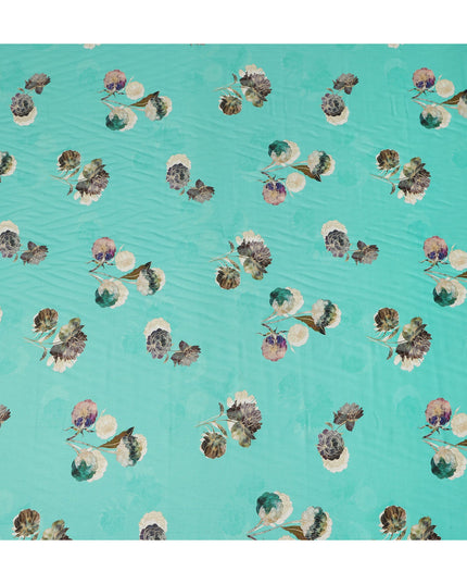 Turquoise Floral Printed Viscose Crepe Fabric Soft Lightweight Draping Multicolor Flower Print Dressmaking Sewing Craft Apparel Material 110 Cms Width Made In India-D28393