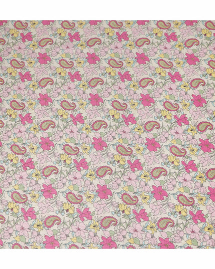 Cream Floral Paisley Printed Viscose Crepe Fabric Soft Lightweight Draping Multicolor Flower Paisley Print Dressmaking Sewing Craft Apparel Fabric 110 Cms Width Made In India-D28392