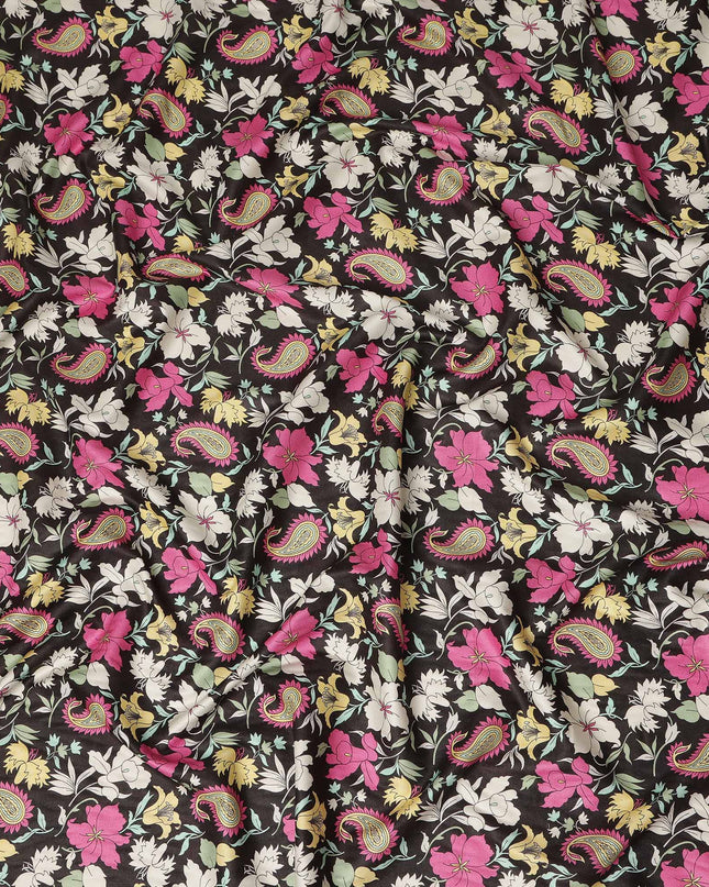 Black Paisley Floral Printed Viscose Crepe Fabric Soft Lightweight Draping Multicolor Flower Paisley Print Dressmaking Sewing Craft Apparel Material 110 Cms Width Made In India-D28391