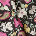 Black Paisley Floral Printed Viscose Crepe Fabric Soft Lightweight Draping Multicolor Flower Paisley Print Dressmaking Sewing Craft Apparel Material 110 Cms Width Made In India-D28391