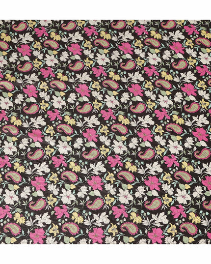 Black Paisley Floral Printed Viscose Crepe Fabric Soft Lightweight Draping Multicolor Flower Paisley Print Dressmaking Sewing Craft Apparel Material 110 Cms Width Made In India-D28391