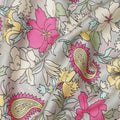 Light Grey Paisley Floral Printed Viscose Crepe Fabric Soft Lightweight Draping Multicolor Flower Paisley Print Dressmaking Sewing Apparel Fabric 110 Cms Width Made In India-D28396