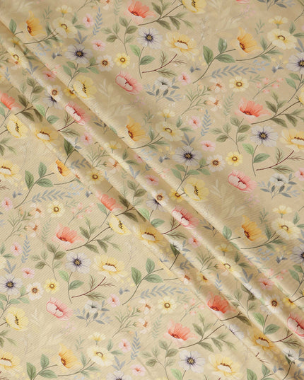 Beige Floral Printed Viscose Crepe Fabric Soft Lightweight Draping Multicolor Botanical Flower Print Dressmaking Sewing Craft Apparel Fabric 110 Cms Width Made In India-D28394