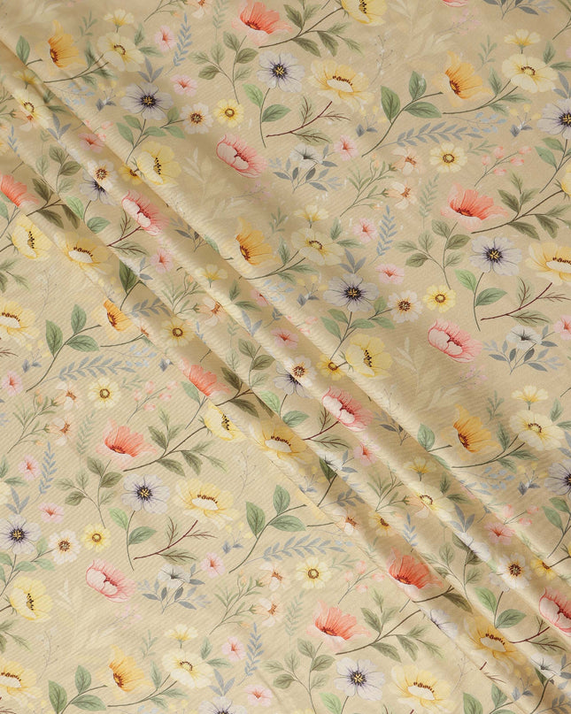 Beige Floral Printed Viscose Crepe Fabric Soft Lightweight Draping Multicolor Botanical Flower Print Dressmaking Sewing Craft Apparel Fabric 110 Cms Width Made In India-D28394