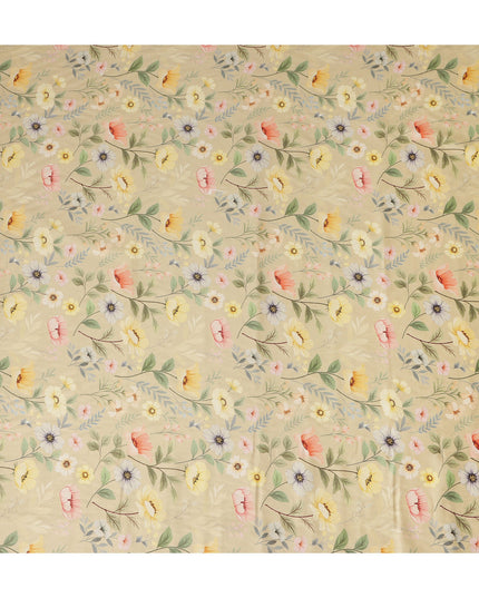 Beige Floral Printed Viscose Crepe Fabric Soft Lightweight Draping Multicolor Botanical Flower Print Dressmaking Sewing Craft Apparel Fabric 110 Cms Width Made In India-D28394