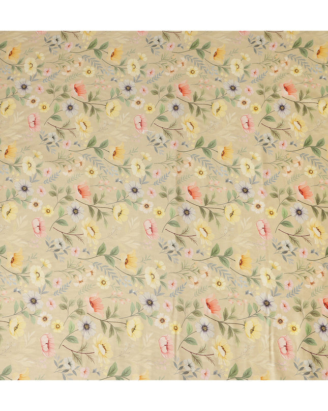 Beige Floral Printed Viscose Crepe Fabric Soft Lightweight Draping Multicolor Botanical Flower Print Dressmaking Sewing Craft Apparel Fabric 110 Cms Width Made In India-D28394
