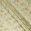 Sage Green Floral Printed Viscose Crepe Fabric Soft Lightweight Draping Multicolor Botanical Flower Print Dressmaking Sewing Craft Apparel Fabric 110 Cms Width Made In India-D28398