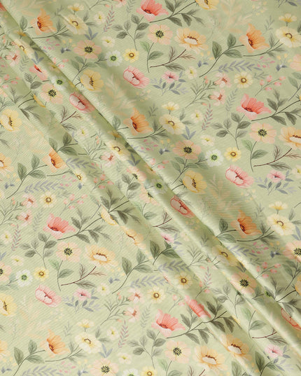 Sage Green Floral Printed Viscose Crepe Fabric Soft Lightweight Draping Multicolor Botanical Flower Print Dressmaking Sewing Craft Apparel Fabric 110 Cms Width Made In India-D28398