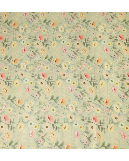 Sage Green Floral Printed Viscose Crepe Fabric Soft Lightweight Draping Multicolor Botanical Flower Print Dressmaking Sewing Craft Apparel Fabric 110 Cms Width Made In India-D28398