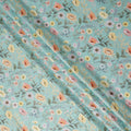 Sky Blue Floral Printed Viscose Crepe Fabric Soft Lightweight Draping Multicolor Botanical Flower Print Dressmaking Sewing Craft Apparel Fabric 110 Cms Width Made In India-D28397