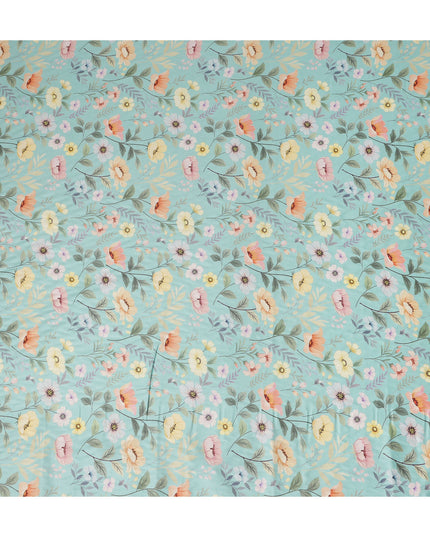 Sky Blue Floral Printed Viscose Crepe Fabric Soft Lightweight Draping Multicolor Botanical Flower Print Dressmaking Sewing Craft Apparel Fabric 110 Cms Width Made In India-D28397