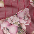 Red Pink Floral Rose Print Viscose Georgette Fabric Soft Lightweight Flowing Dressmaking Sewing Material Floral Grid Design Printed Fabric 110 Cms Width Made in India-D28219