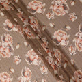 Brown Peach Floral Rose Print Viscose Georgette Fabric Soft Lightweight Flowing Dressmaking Sewing Material Floral Grid Design Printed Fabric 110 Cms Width Made in India-D28216