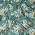 Green Cream Floral Rose Print Viscose Georgette Fabric Soft Lightweight Flowing Dressmaking Sewing Material Floral Grid Design Printed Fabric 110 Cms Width Made in India-D28218