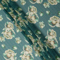 Green Cream Floral Rose Print Viscose Georgette Fabric Soft Lightweight Flowing Dressmaking Sewing Material Floral Grid Design Printed Fabric 110 Cms Width Made in India-D28218