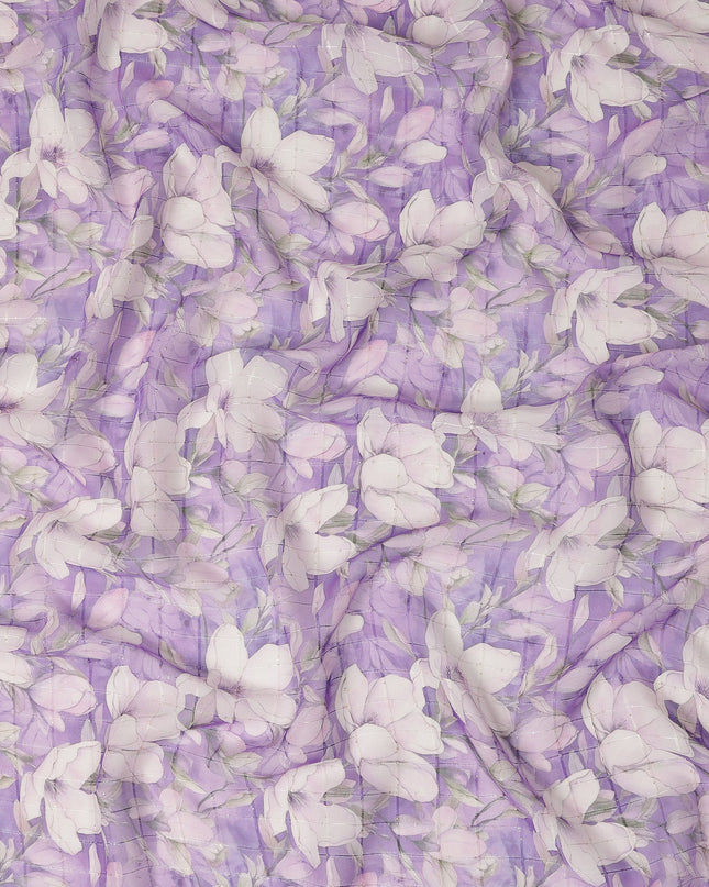 Purple White Floral Blossom Print Viscose Georgette Fabric Soft Lightweight Flowing Dressmaking Sewing Material Botanical Flower Printed Fabric 110 Cms Width Made in India-D28217