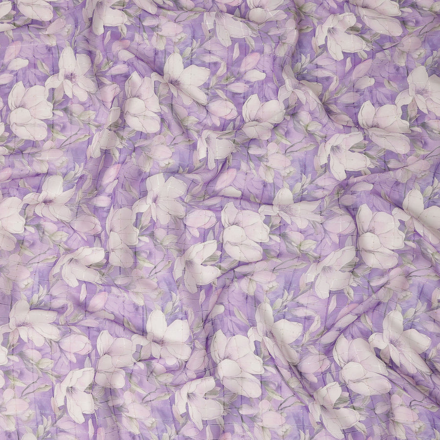 Purple White Floral Blossom Print Viscose Georgette Fabric Soft Lightweight Flowing Dressmaking Sewing Material Botanical Flower Printed Fabric 110 Cms Width Made in India-D28217