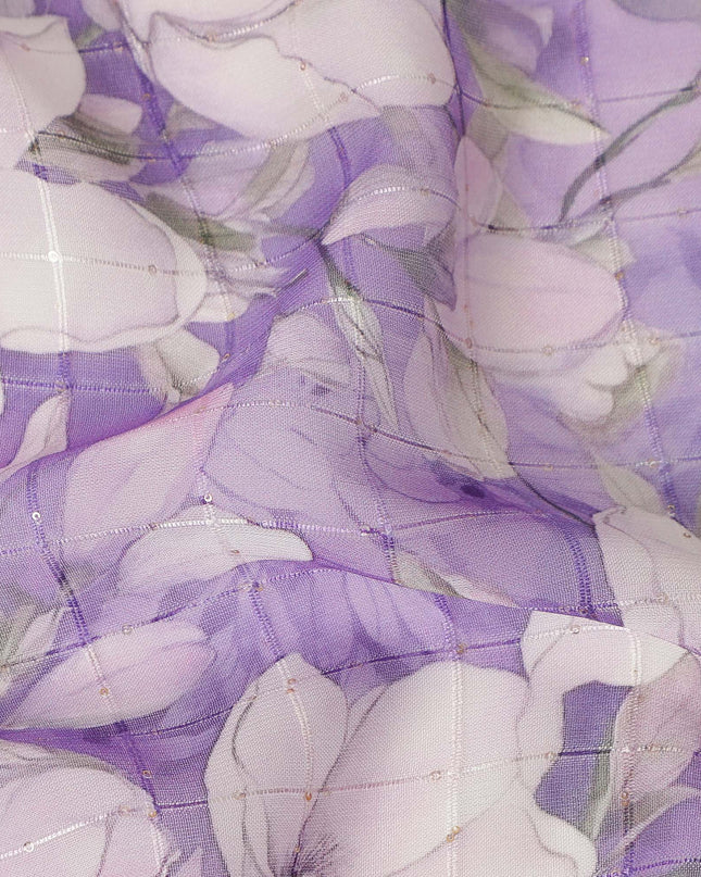 Purple White Floral Blossom Print Viscose Georgette Fabric Soft Lightweight Flowing Dressmaking Sewing Material Botanical Flower Printed Fabric 110 Cms Width Made in India-D28217