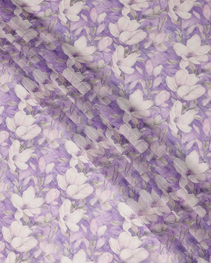 Purple White Floral Blossom Print Viscose Georgette Fabric Soft Lightweight Flowing Dressmaking Sewing Material Botanical Flower Printed Fabric 110 Cms Width Made in India-D28217