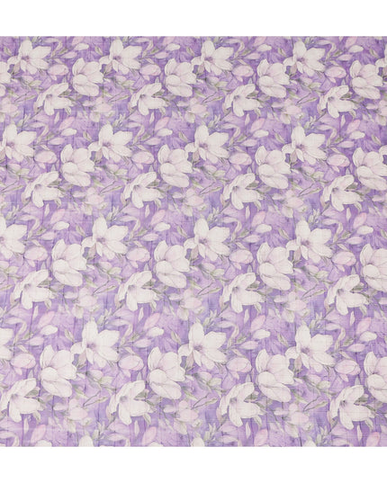 Purple White Floral Blossom Print Viscose Georgette Fabric Soft Lightweight Flowing Dressmaking Sewing Material Botanical Flower Printed Fabric 110 Cms Width Made in India-D28217