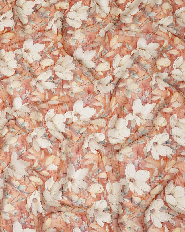 Terracotta Orange Magnolia Floral Botanical Print Viscose Georgette Fabric Soft Lightweight Flowing Elegant Floral Dressmaking Sewing Material 110 Cms Width Made in India-D28241