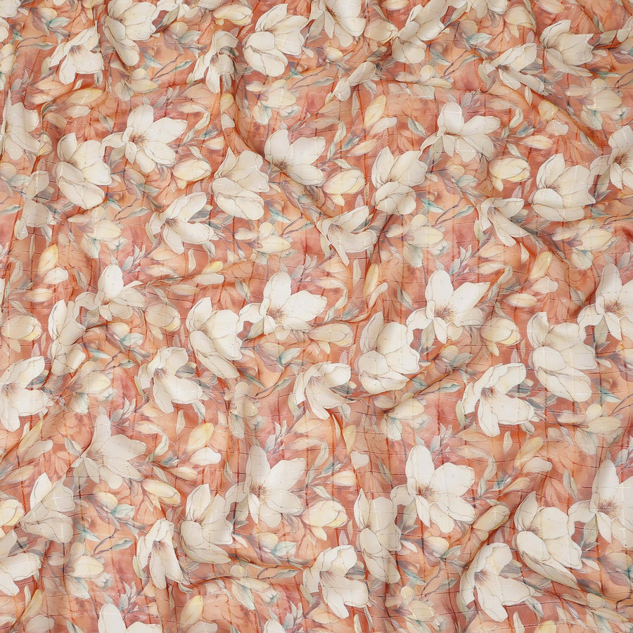 Terracotta Orange Magnolia Floral Botanical Print Viscose Georgette Fabric Soft Lightweight Flowing Elegant Floral Dressmaking Sewing Material 110 Cms Width Made in India-D28241