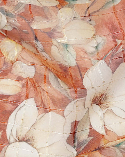 Terracotta Orange Magnolia Floral Botanical Print Viscose Georgette Fabric Soft Lightweight Flowing Elegant Floral Dressmaking Sewing Material 110 Cms Width Made in India-D28241