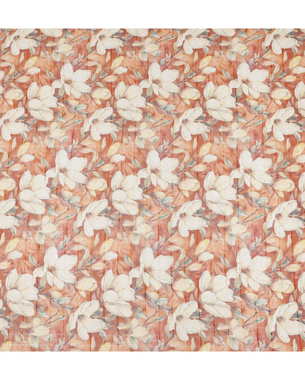 Terracotta Orange Magnolia Floral Botanical Print Viscose Georgette Fabric Soft Lightweight Flowing Elegant Floral Dressmaking Sewing Material 110 Cms Width Made in India-D28241