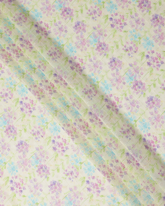 Ivory Pastel Lilac Blue Floral Vine Print Viscose Georgette Fabric Soft Lightweight Flowing Botanical Dressmaking Sewing Material Elegant Floral Fabric 110 Cms Width Made in India-D28243
