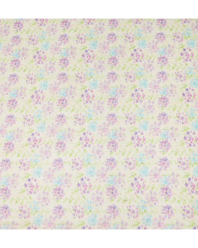Ivory Pastel Lilac Blue Floral Vine Print Viscose Georgette Fabric Soft Lightweight Flowing Botanical Dressmaking Sewing Material Elegant Floral Fabric 110 Cms Width Made in India-D28243