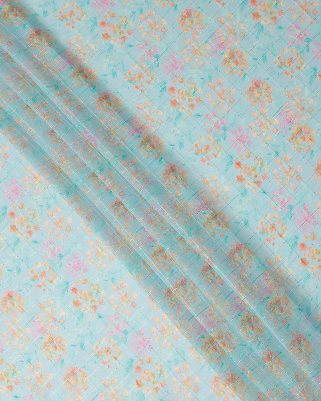 Aqua Blue Pastel Floral Blossom Print Viscose Georgette Fabric Soft Lightweight Flowing Dressmaking Sewing Material Delicate Botanical Printed Fabric 110 Cms Width Made in India-D28234