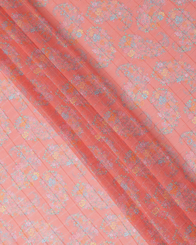 Coral Pink Paisley Floral Print Viscose Georgette Fabric Soft Lightweight Flowing Dressmaking Sewing Material Ornamental Paisley Printed Fabric 110 Cms Width Made in India-D28230