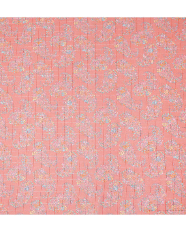 Coral Pink Paisley Floral Print Viscose Georgette Fabric Soft Lightweight Flowing Dressmaking Sewing Material Ornamental Paisley Printed Fabric 110 Cms Width Made in India-D28230