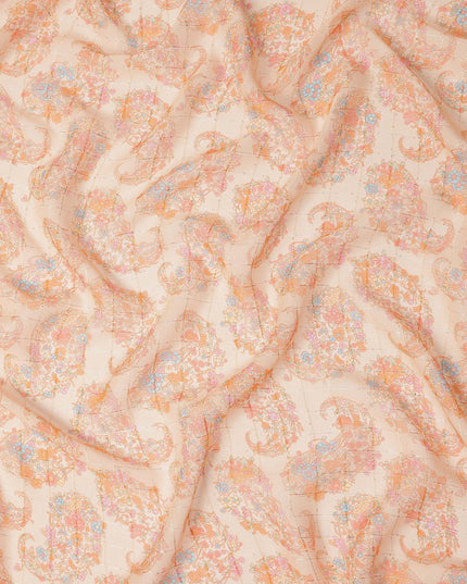 Beige Peach Paisley Floral Print Viscose Georgette Fabric Soft Lightweight Flowing Dressmaking Sewing Material Ornamental Paisley Printed Fabric 110 Cms Width Made in India-D28227