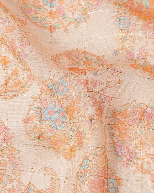 Beige Peach Paisley Floral Print Viscose Georgette Fabric Soft Lightweight Flowing Dressmaking Sewing Material Ornamental Paisley Printed Fabric 110 Cms Width Made in India-D28227