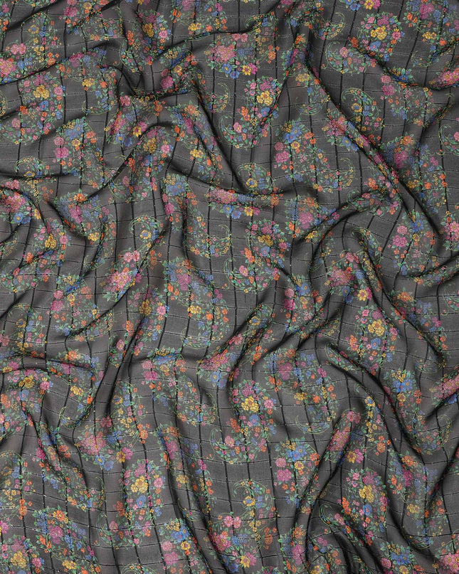 Black Multicolor Floral Paisley Print Viscose Georgette Fabric Soft Lightweight Flowing Dressmaking Sewing Material Ornamental Floral Paisley Fabric 110 Cms Width Made in India-D28228