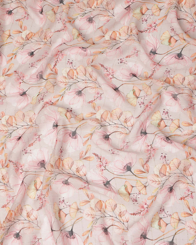 Beige Peach Botanical Floral Branch Print Viscose Georgette Fabric Soft Lightweight Flowing Dressmaking Sewing Material Elegant Floral Printed Fabric 110 Cms Width Made in India-D28240